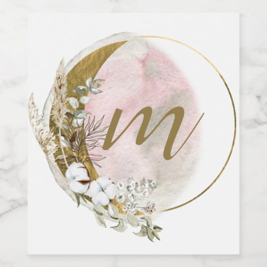 Gouden Roze Blush Monogram Waterverf Celestial Bus Wijn Etiket (Enkel label)