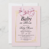 Gouden Roze Bow Waterverf Bloemen Baby shower Kaart (Voorkant)