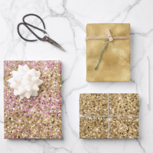 Gouden Roze Confetti Glitter Inpakpapier Vel