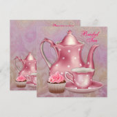 Gouden Roze Damask Bruids Tea Party Kaart (Voorkant / Achterkant)