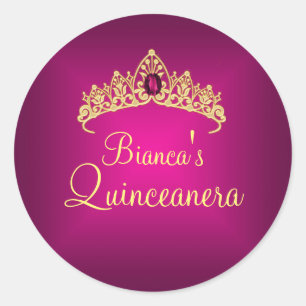 Gouden & Roze Edelsteen Tiara Quinceanera Sticker