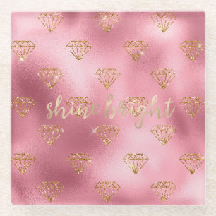 Gouden Roze Glitter Diamanten Glazen Onderzetter