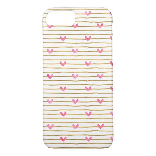Gouden roze harten en strepen Case-Mate iPhone case (Achterkant)