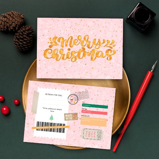 Gouden Roze Kerst Patroon Ticket Cadeaubon