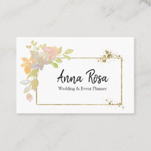 ** Gouden Roze Lavendel Elegante Waterverf Flower Visitekaartje