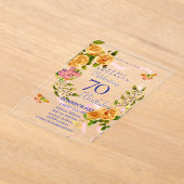 Gouden Roze Lint 70e Verjaardagsuitnodiging Acryl Uitnodigingen (Laagn)