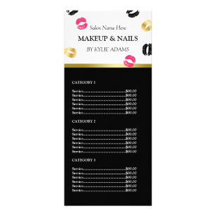 Gouden & Roze Lipstick Marks Make-up prijslijst Reclamekaart