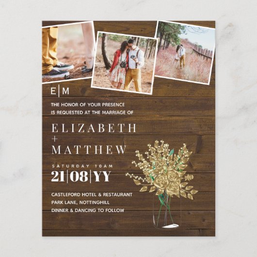 Gouden roze metalen trouwuitnodigingen (Voorkant)