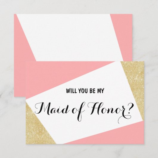 Gouden roze moderne Will you be my Maid of Honor Kaart (Voorkant / Achterkant)