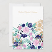 Gouden Roze Navy Floral Waterverf Afstuderen Kaart (Achterkant)