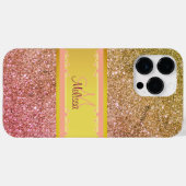 Gouden Roze Ombre Glitter Glam Naam Initiaal Meisj Case-Mate iPhone Case (Achterkant (horizontaal))