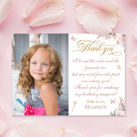 Gouden Roze Prinses Verjaardag Dank u kaart