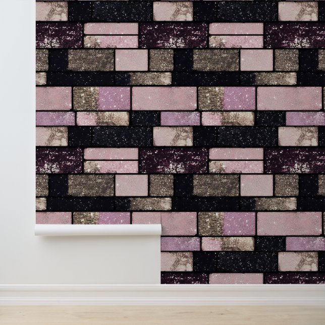 Gouden Roze Sparkle Brick Pattern Behang (Applicatie)
