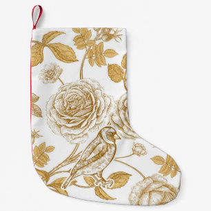 Gouden rozen, bloemen, bladeren en bessen van hond kleine kerstsok