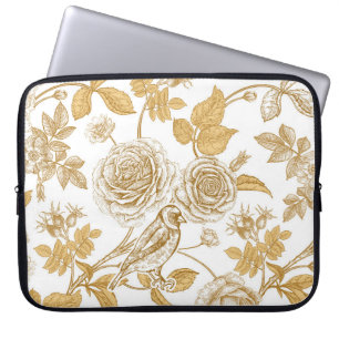 Gouden rozen, bloemen, bladeren en bessen van hond laptop sleeve