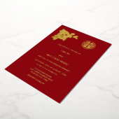 Gouden Rozen Chinees Bruiloft Folie Uitnodiging (Gedraaid)