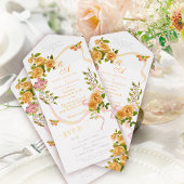 Gouden Rozen lint Monogram Huwelijksuitnodiging All In One Uitnodiging