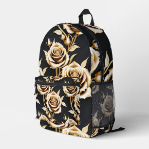 Gouden Rozen Met Scherpe Metallic Randen Bedrukte Rugzak