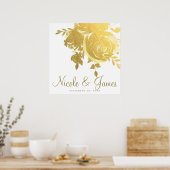 Gouden Rozen Nep Folie Elegante Moderne Bloemige B Poster (Keuken)