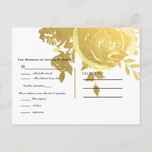 Gouden Rozen Nep Folie Elegante Moderne Trouw-RSVP Uitnodiging Briefkaart (Achterkant)