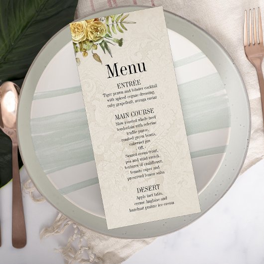 gouden Rozen op damast behang bruiloft Menu