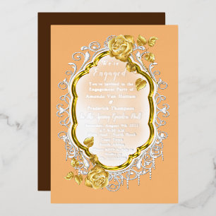 Gouden rozen op een gouden lijst met witte kant. F Folie Uitnodiging