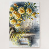 Gouden Rozen op Rustic Stone Cottage Wall Legpuzzel (Verticaal)
