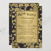 Gouden rozen op zwarte 60ste verjaardag kaart (Voorkant / Achterkant)