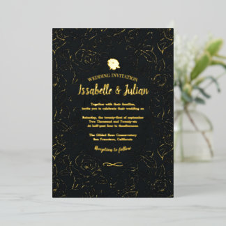 gouden rozen trouwuitnodiging folie uitnodiging