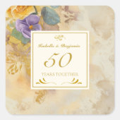 Gouden Rozen Violets 50e bruiloft Jubileum Vierkante Sticker (Voorkant)