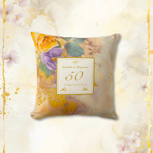 Gouden Rozen Viooltjes 50-jarig Huwelijksjubileum Kussen