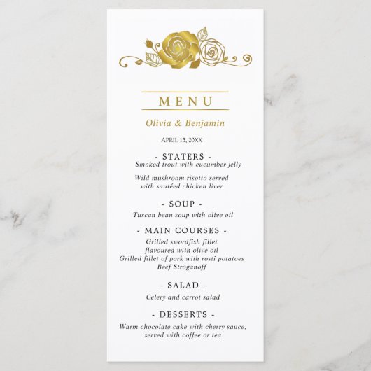 Gouden Rozen Wervelingen Bladeren Wedding Menu (Voorkant)