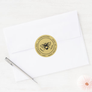 Gouden rustieke Bumblebee retouradres Ronde Sticker