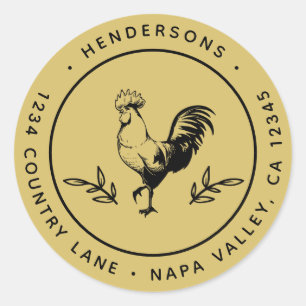 Gouden rustieke haan ronde retour adres ronde sticker