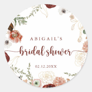 Gouden rustieke kleurrijke bloem bruidsfeest cadea ronde sticker