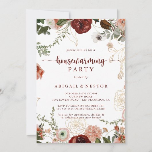 Gouden rustieke kleurrijke bloemrijke Housewarming Kaart (Voorkant)