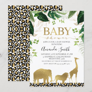 Gouden Safari Dieren Blad Baby Shower Uitnodiging