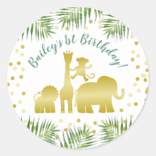 Gouden Safari Wild One Dieren Verjaardag Ronde Sticker