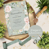 Gouden Salie Groene Elegante Bloemige Quinceañera Kaart