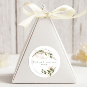 Gouden Saliegroen Bloem Bruiloft Ronde Sticker