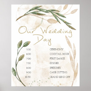 Gouden Saliegroen Bloem Bruiloft Schema Poster