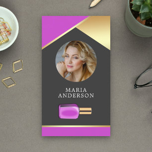 Gouden Salon Nagellak Fles Manicuriste Foto Visitekaartje