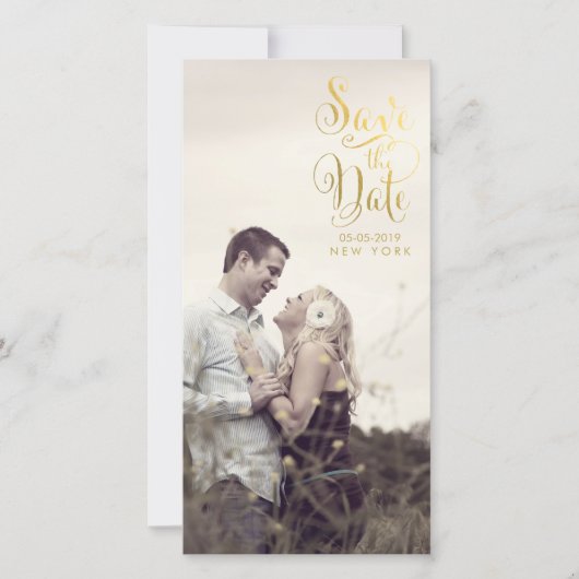 Gouden Save the Date Script Overlay Fotokaarten (Voorkant)