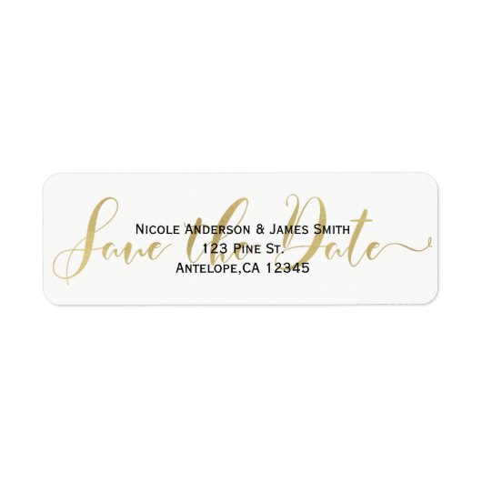 Gouden Save the Date Script Trouwuitnodiging Etiket (Voorkant)