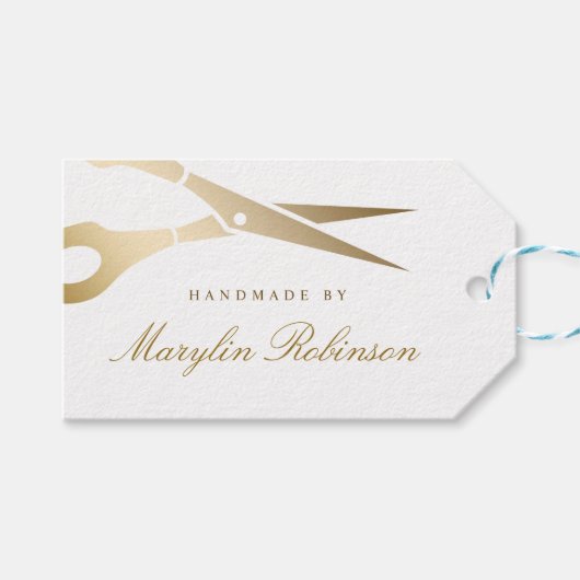 Gouden schaar | Elegant Zwart & Wit Handgemaakt do Cadeaulabel (Voorkant (Horizontaal))