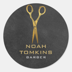 Gouden Schaar Kappers Krijtbord Ronde Sticker