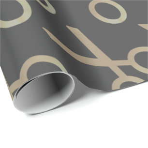 Gouden schaarpatroon donkergrijs cadeaupapier