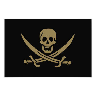 Gouden schedel en zwaarden Piratenvlag van Calico  Foto Afdruk