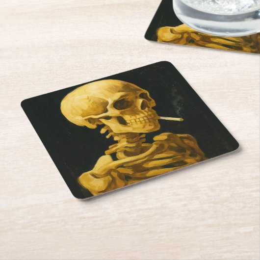 Gouden schedel roken – unieke Van Gogh geïnspireer Vierkante Kartonnen Onderzetter (Schuin)