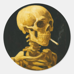 Gouden Schedel Roken – Unieke Van Gogh Inspiratie Ronde Sticker